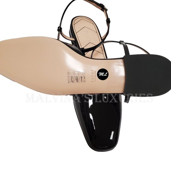 GUCCI SHOES T-STRAP BLACK LEATHER BALLET FLATS w DOUBLE G LOGO sz 39 9 - Picture 13 of 16